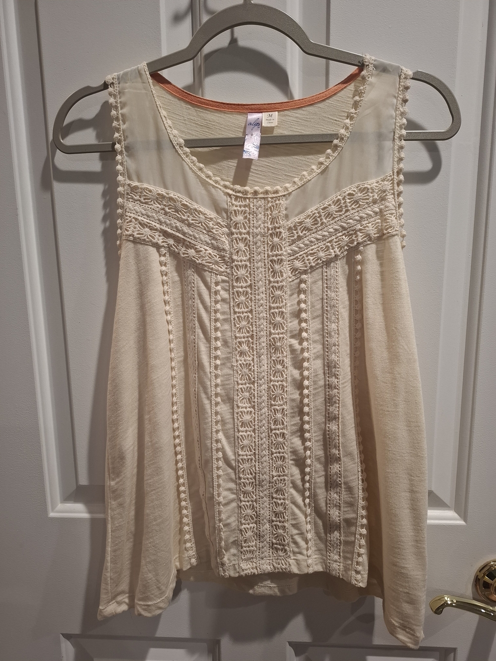 Alya Cream Crochet-Panel Sleeveless Camisole
